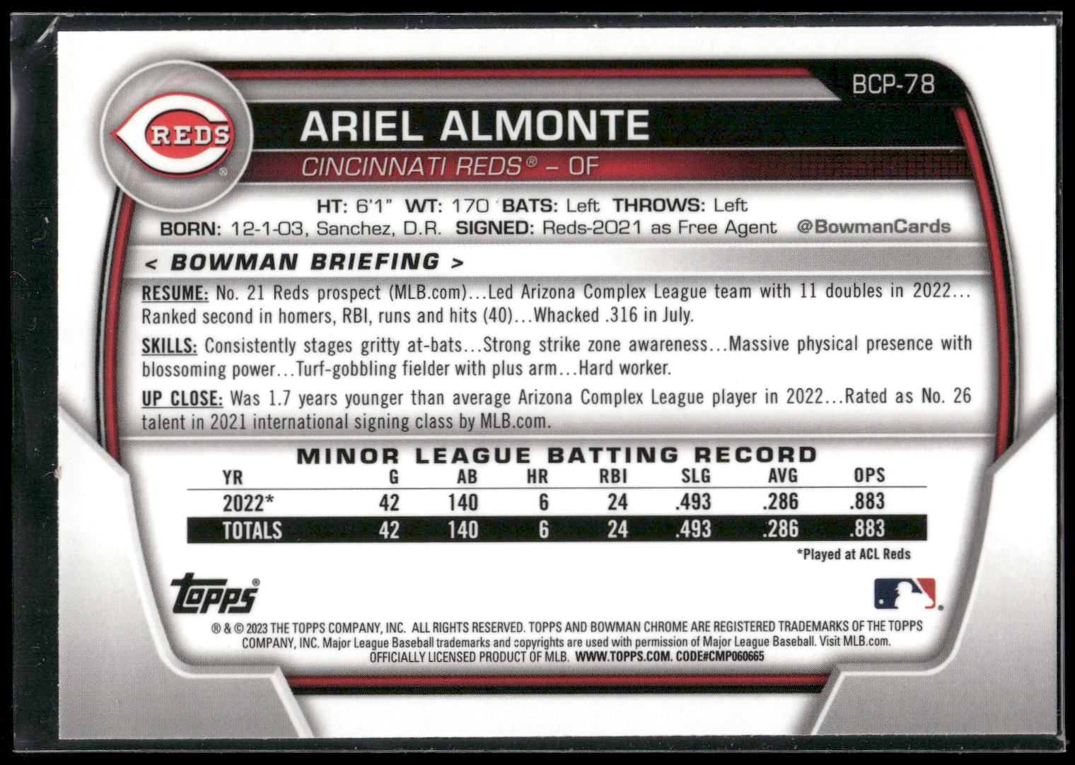 2023 Bowman #BCP-78 Ariel Almonte Chrome Prospects