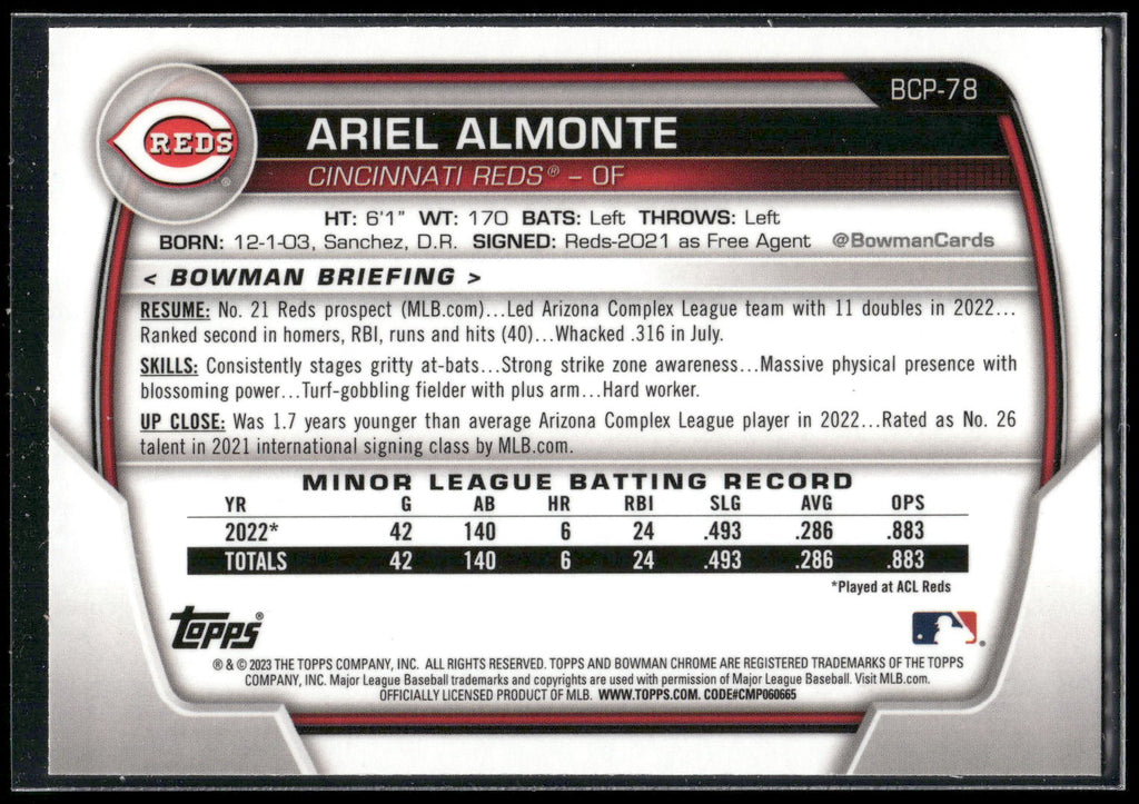 2023 Bowman #BCP-78 Ariel Almonte Chrome Prospects