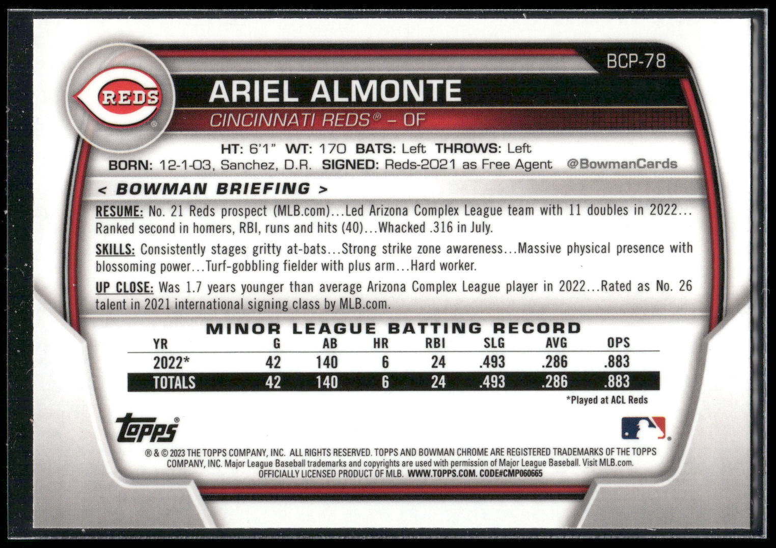 2023 Bowman #BCP-78 Ariel Almonte Chrome Prospects