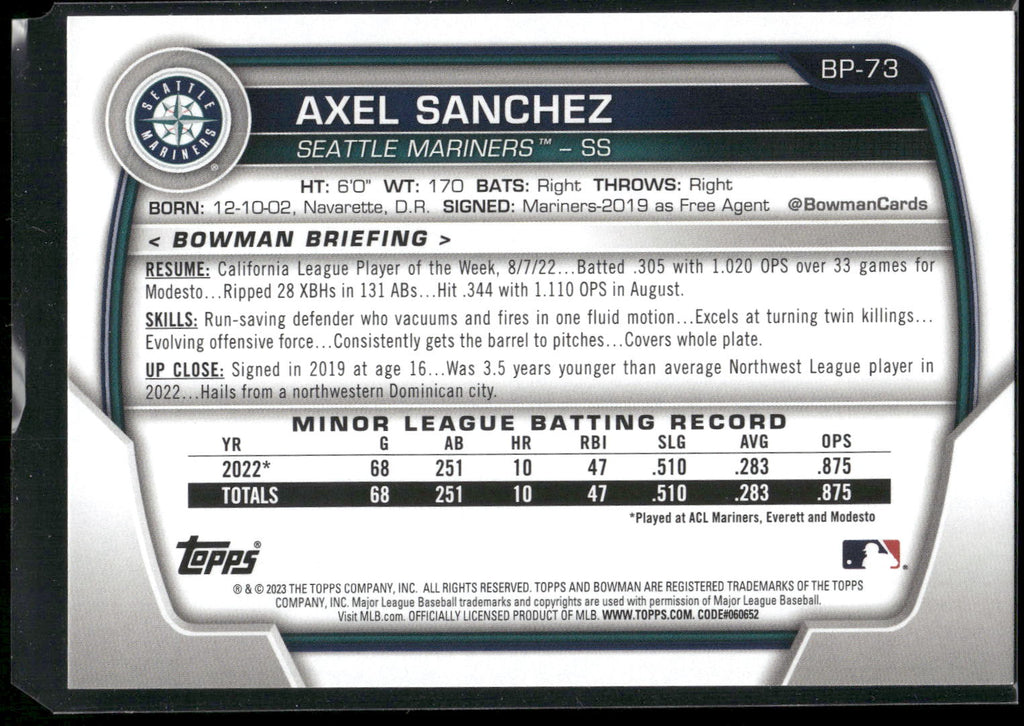 2023 Bowman #BP-73 Axel Sanchez Prospects