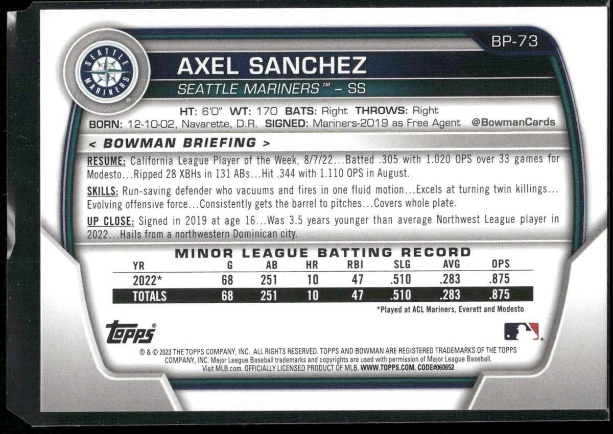 2023 Bowman #BP-73 Axel Sanchez Prospects