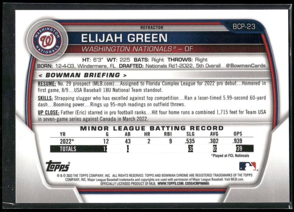 2023 Bowman #BCP-23 Elijah Green Chrome Prospects Refractors #/499
