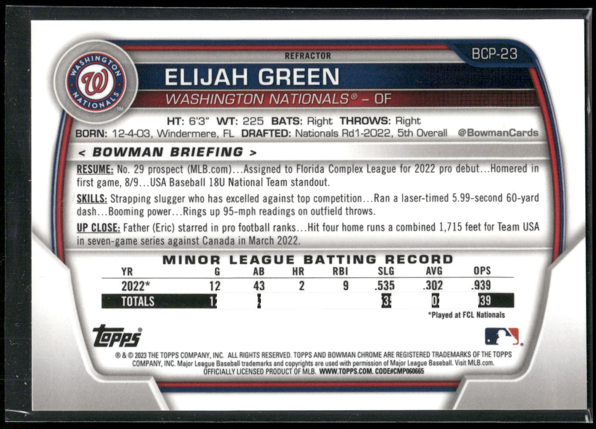 2023 Bowman #BCP-23 Elijah Green Chrome Prospects Refractor #/499