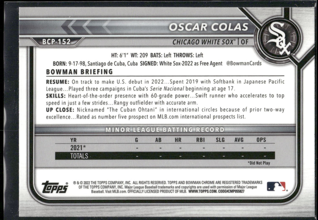2022 Bowman Chrome #BCP-152 Oscar Colas Prospects