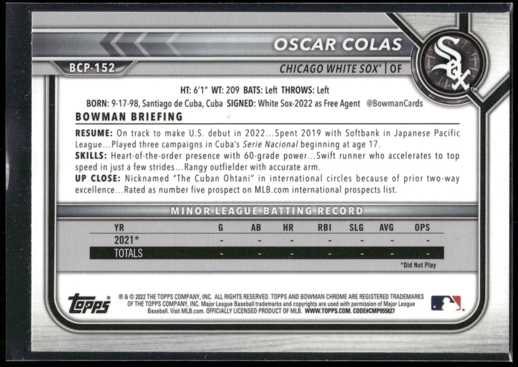 2022 Bowman Chrome #BCP-152 Oscar Colas Prospects
