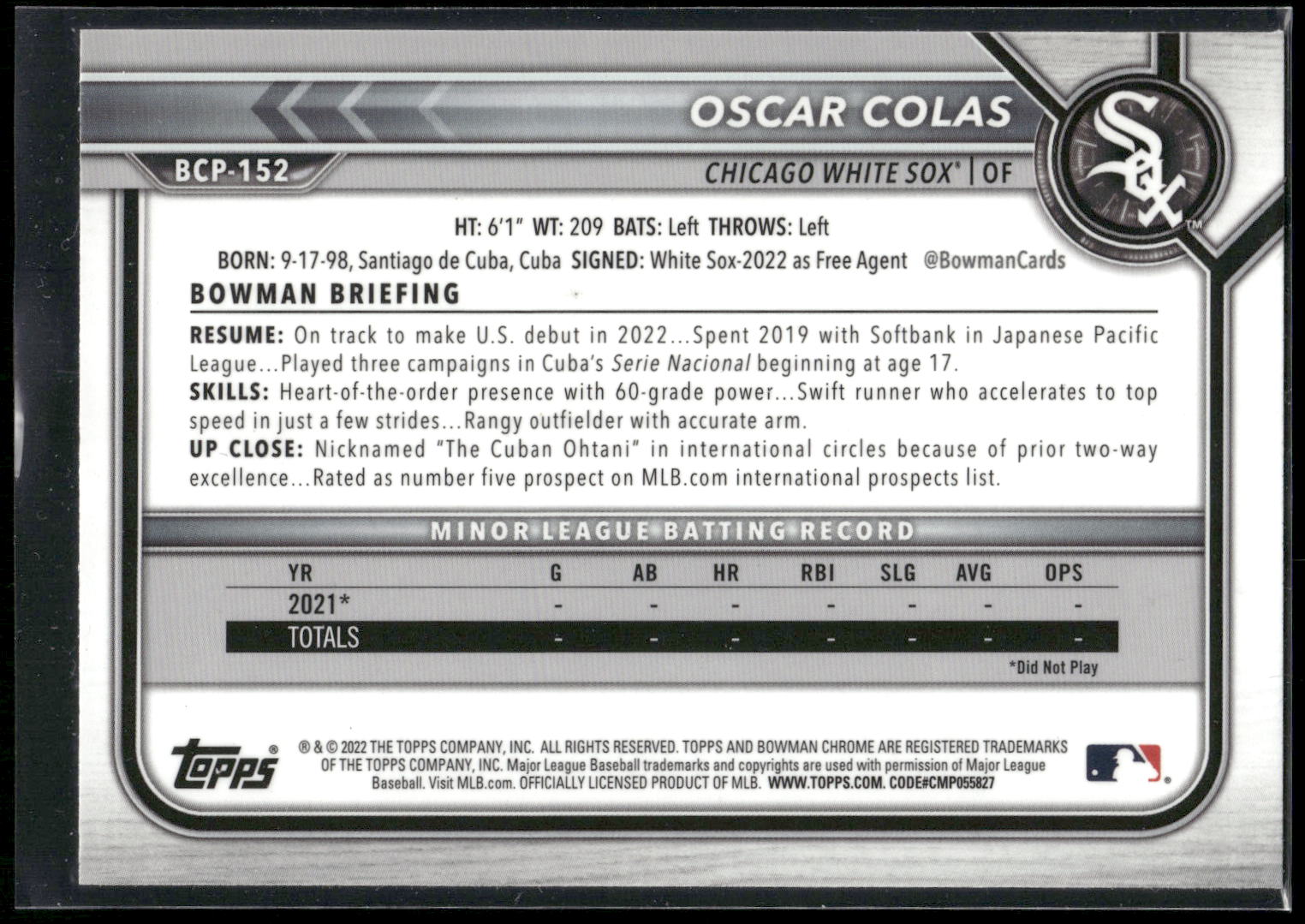 2022 Bowman Chrome #BCP-152 Oscar Colas Prospects
