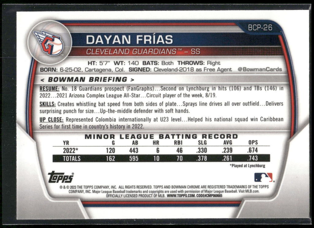 2023 Bowman #BCP-26 Dayan Frias Chrome Prospects
