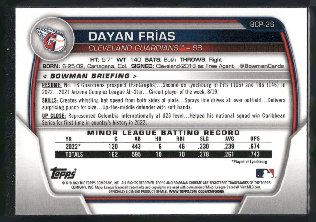 2023 Bowman #BCP-26 Dayan Frias Chrome Prospects