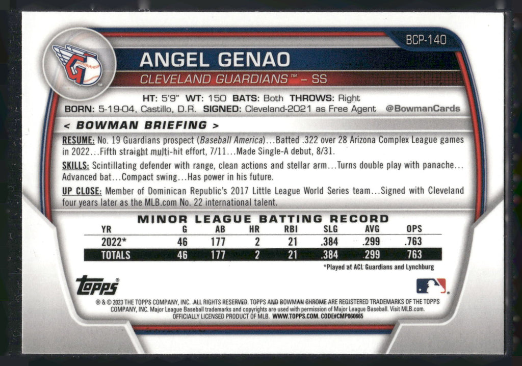 2023 Bowman #BCP-140 Angel Genao Chrome Prospects