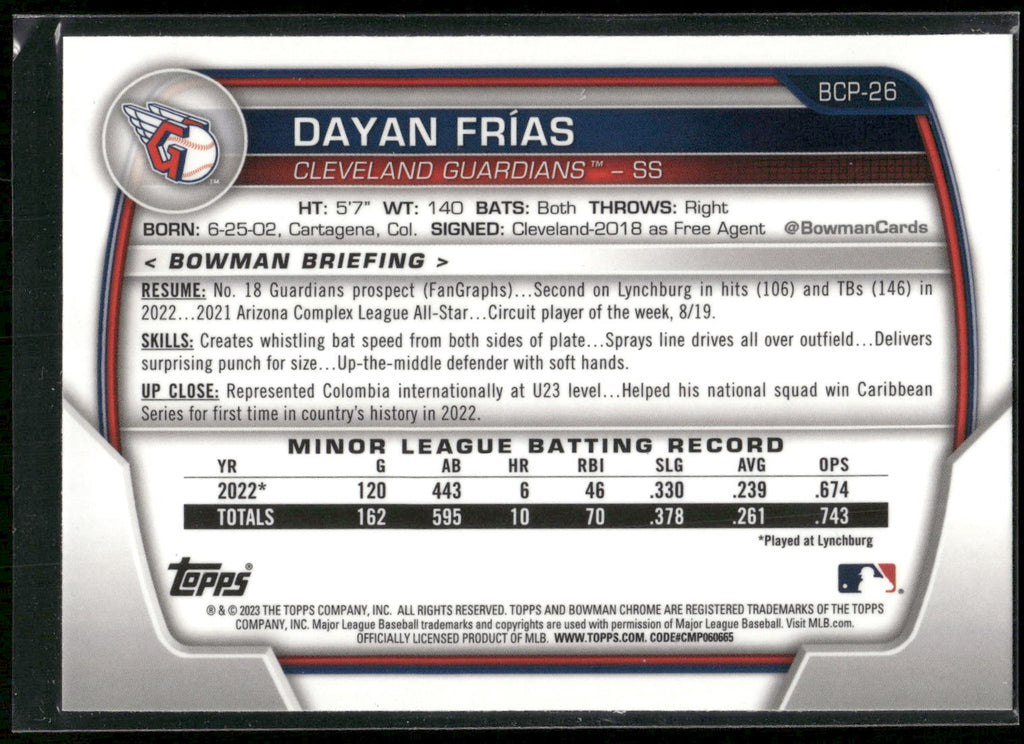 2023 Bowman #BCP-26 Dayan Frias Chrome Prospects