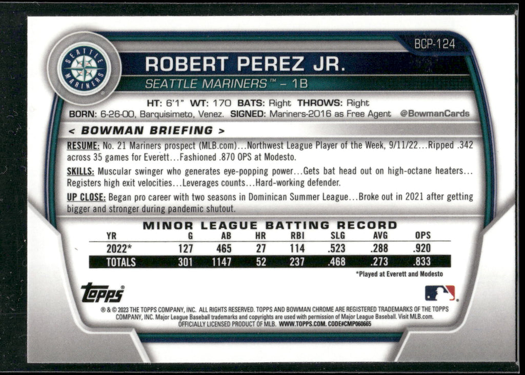 2023 Bowman #BCP-124 Robert Perez Jr. Chrome Prospects