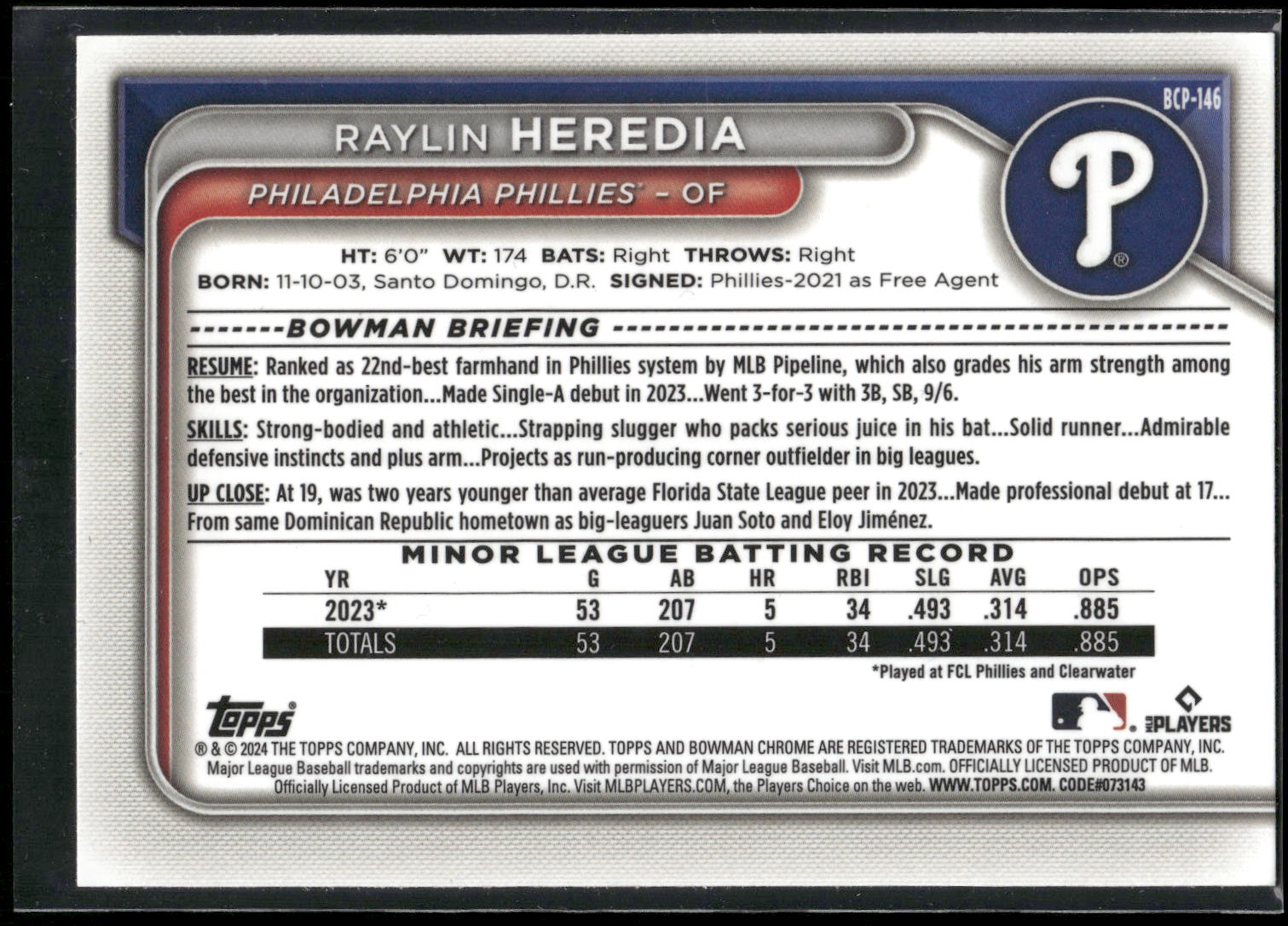 2024 Bowman #BCP-146 Raylin Heredia Chrome Prospects