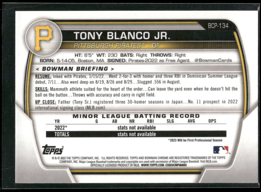 2023 Bowman #BCP-134 Tony Blanco Jr. Chrome Prospects