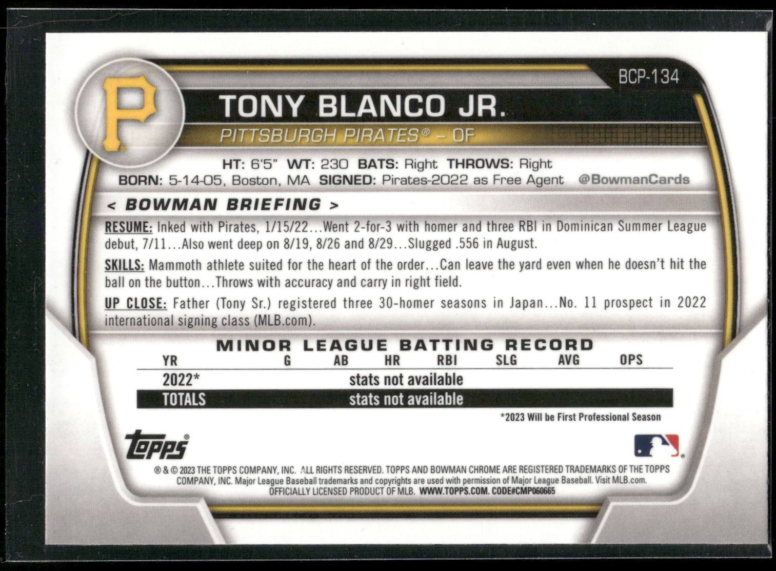 2023 Bowman #BCP-134 Tony Blanco Jr. Chrome Prospects