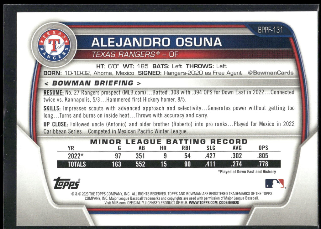 2023 Bowman 1st Edition #BPPF-131 Alejandro Osuna