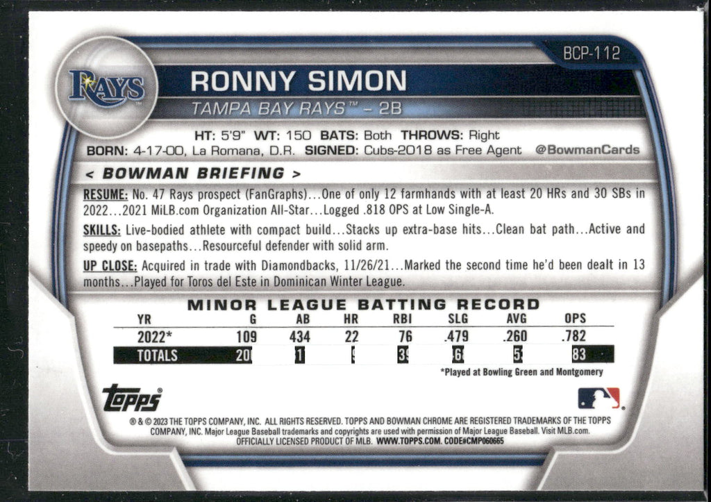 2023 Bowman #BCP-112 Ronny Simon Chrome Prospects