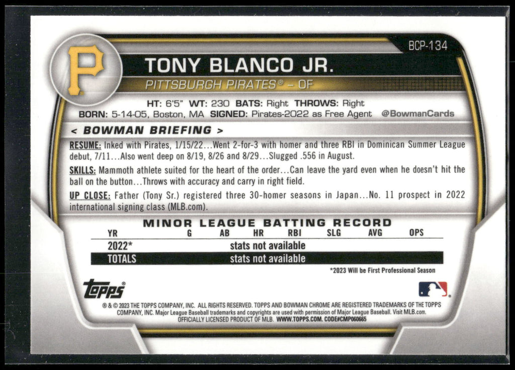 2023 Bowman #BCP-134 Tony Blanco Jr. Chrome Prospects