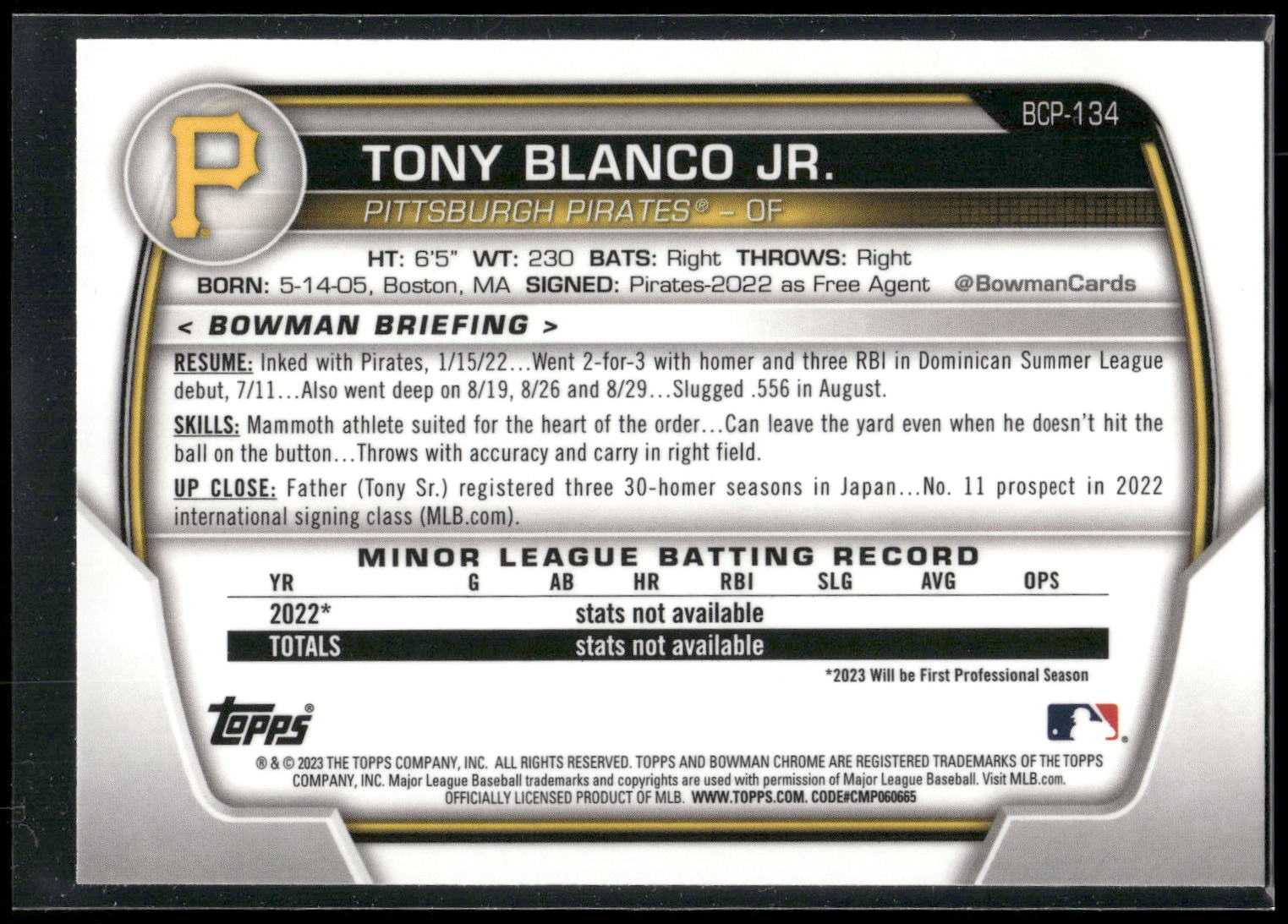 2023 Bowman #BCP-134 Tony Blanco Jr. Chrome Prospects