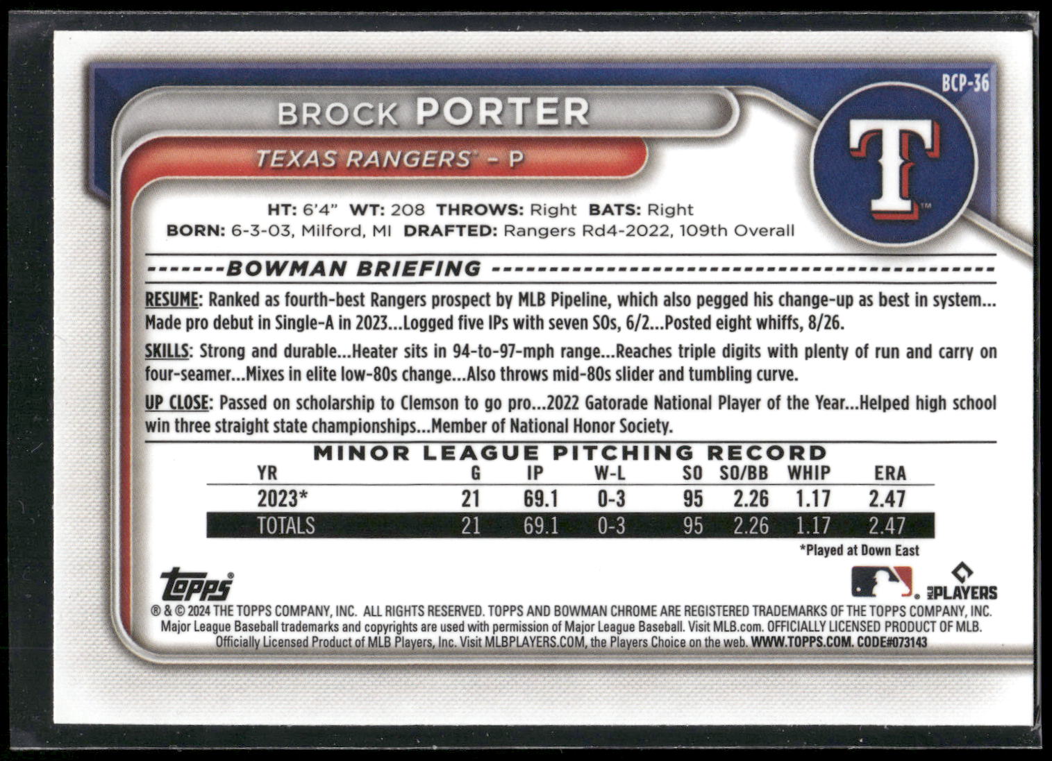 2024 Bowman #BCP-36 Brock Porter Chrome Prospects
