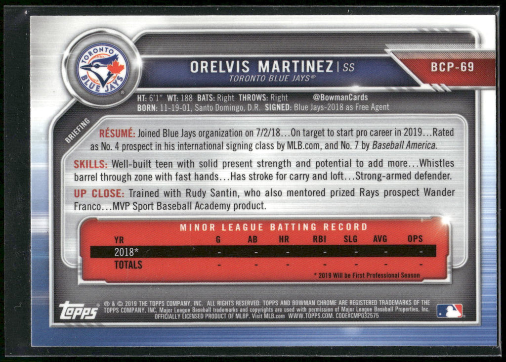 2019 Bowman #BCP-69 Orelvis Martinez Chrome Prospects
