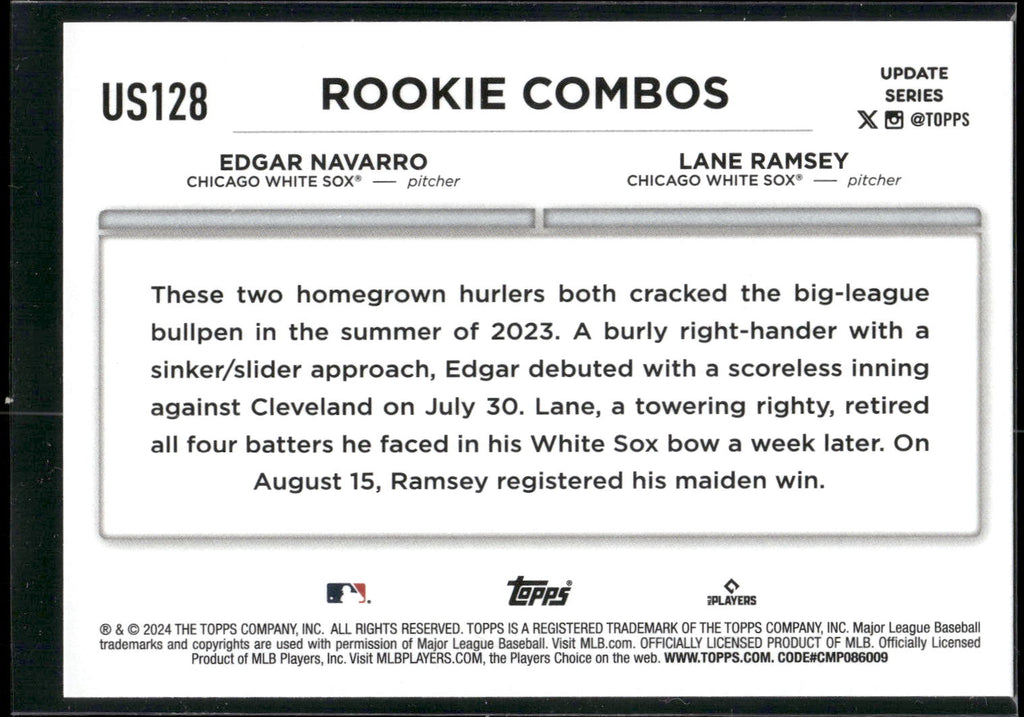 2024 Topps Update #US128 Lane Ramsey / Edgar Navarro RCOM,