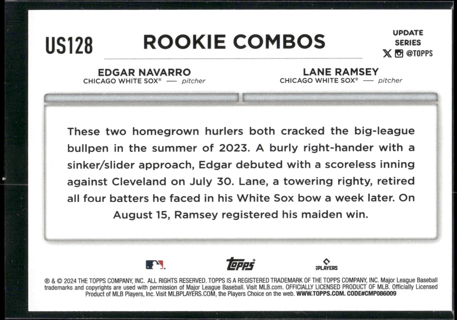 2024 Topps Update #US128 Lane Ramsey / Edgar Navarro RCOM,