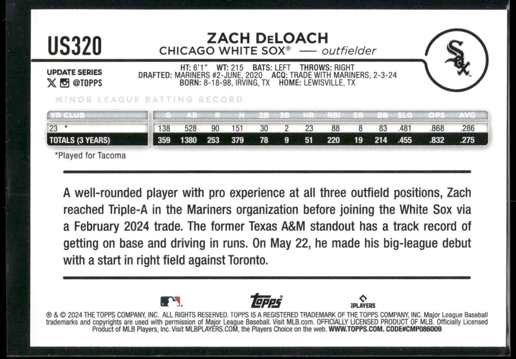 2024 Topps Update #US320 Zach DeLoach