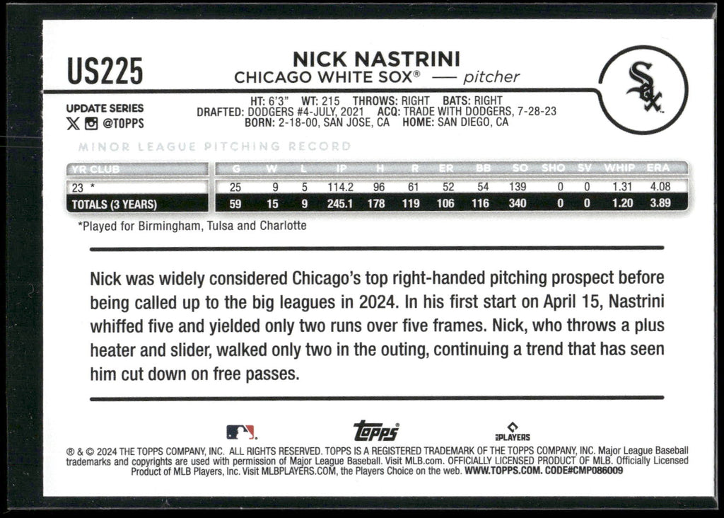 2024 Topps Update #US225 Nick Nastrini