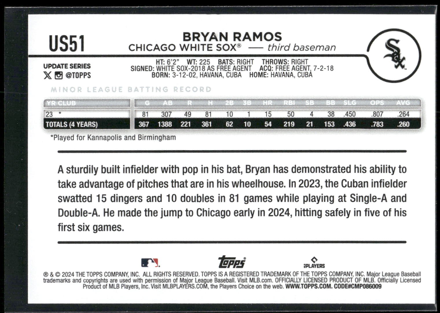 2024 Topps Update #US51 Bryan Ramos