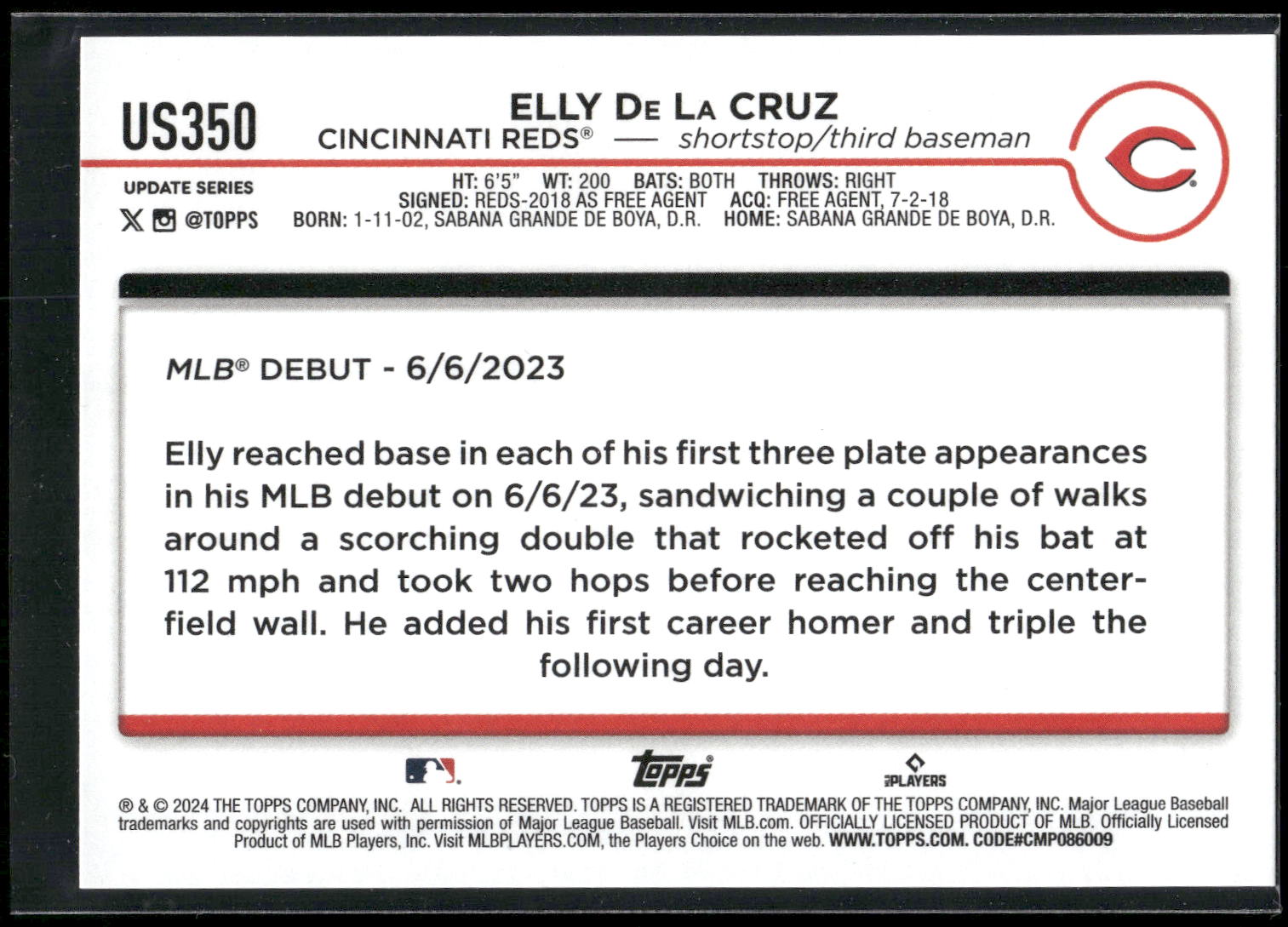 2024 Topps Update #US350 Elly De La Cruz