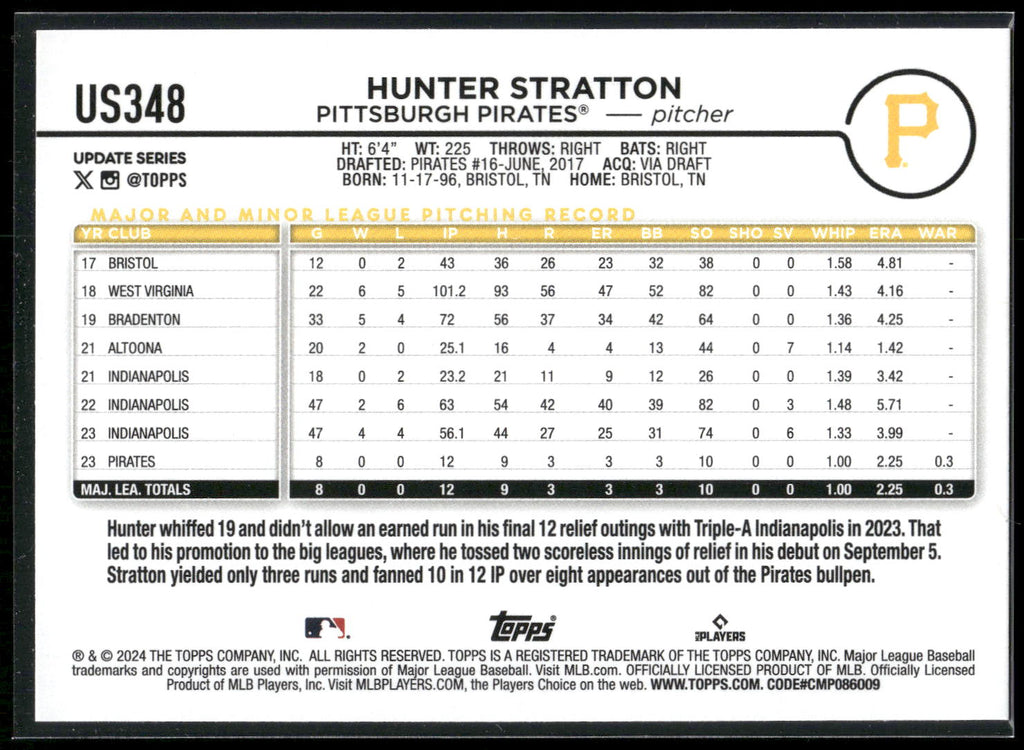 2024 Topps Update #US348 Hunter Stratton