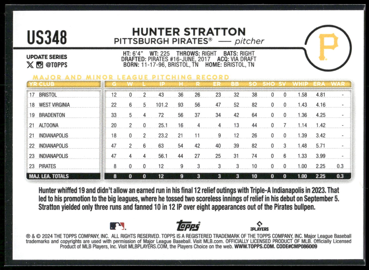 2024 Topps Update #US348 Hunter Stratton