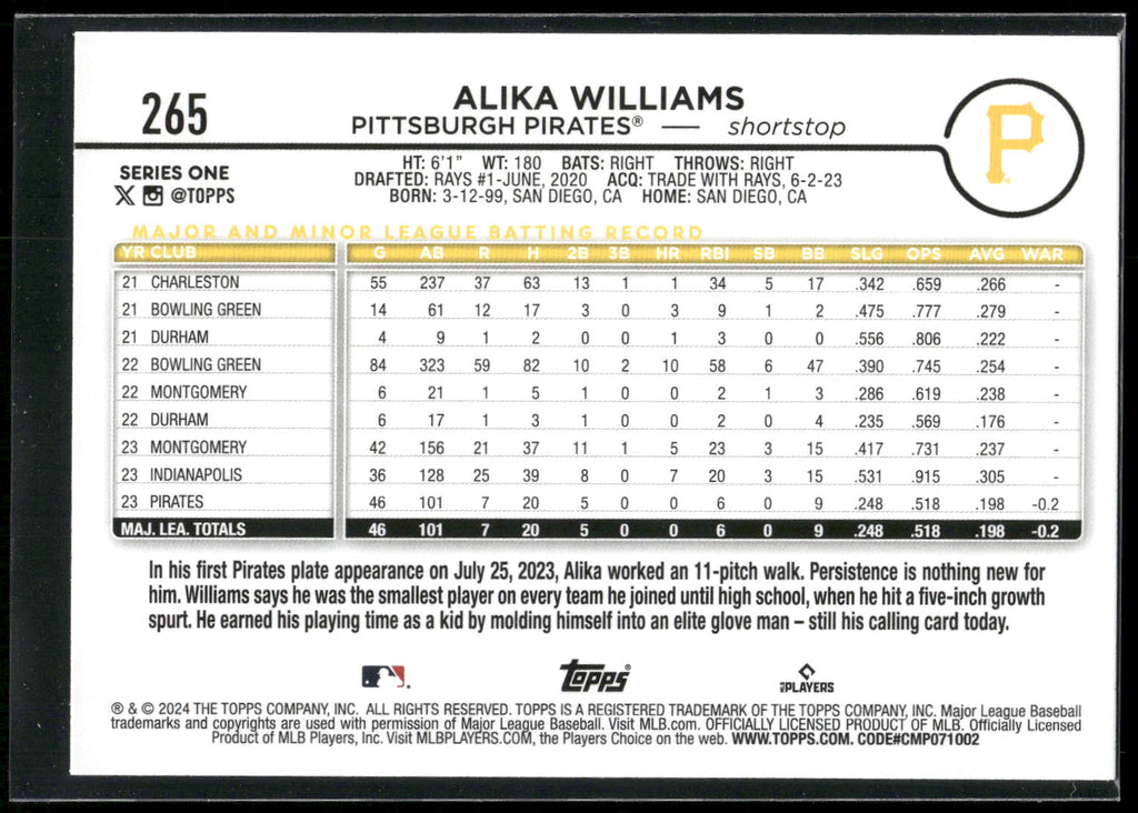 2024 Topps #265 Alika Williams