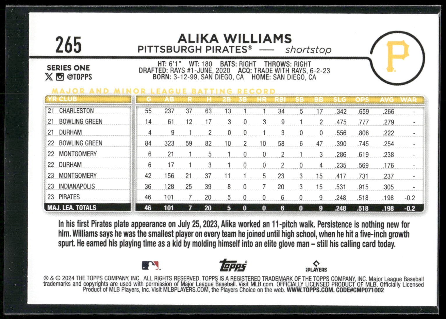 2024 Topps #265 Alika Williams