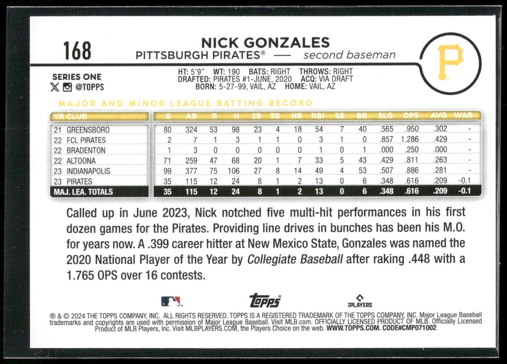 2024 Topps #168 Nick Gonzales