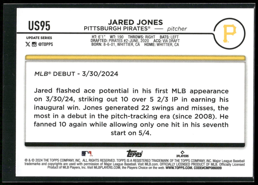 2024 Topps Update #US95 Jared Jones