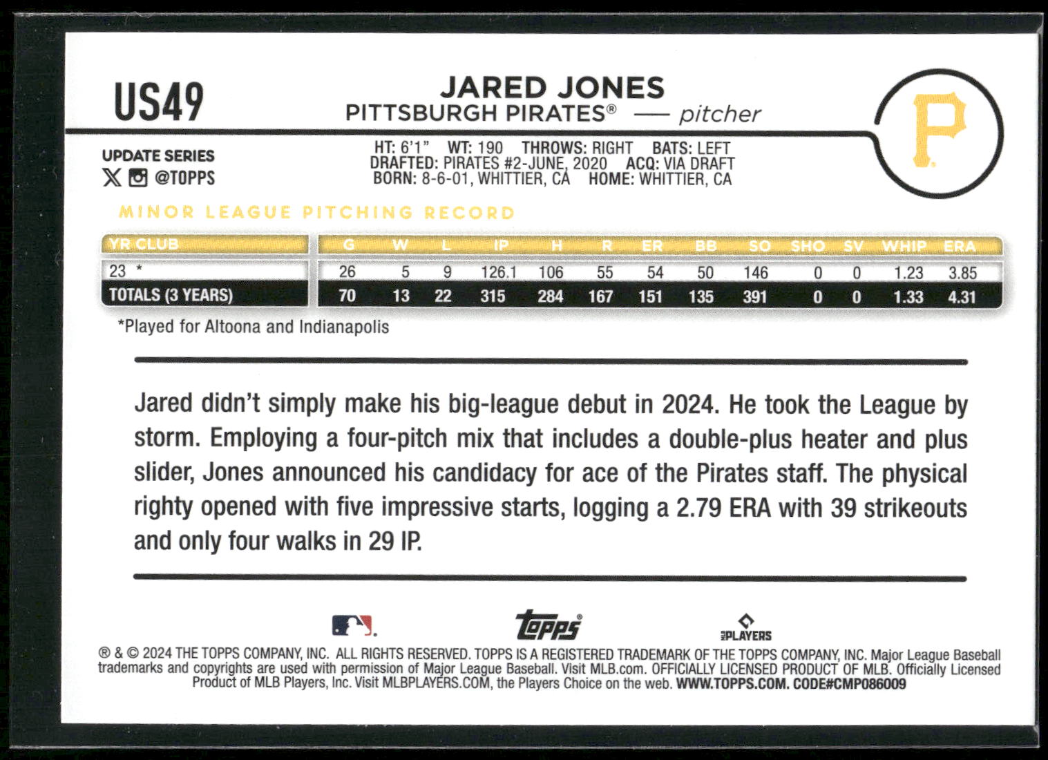 2024 Topps Update #US49 Jared Jones