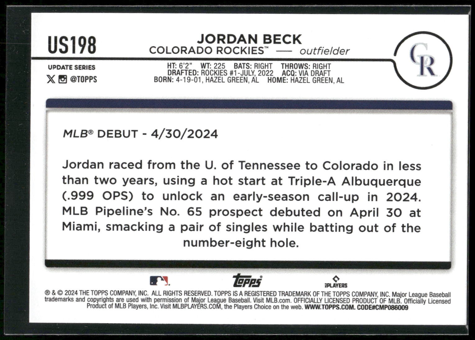 2024 Topps Update #US198 Jordan Beck