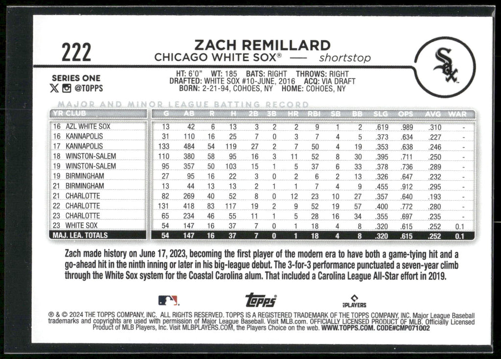 2024 Topps #222 Zach Remillard