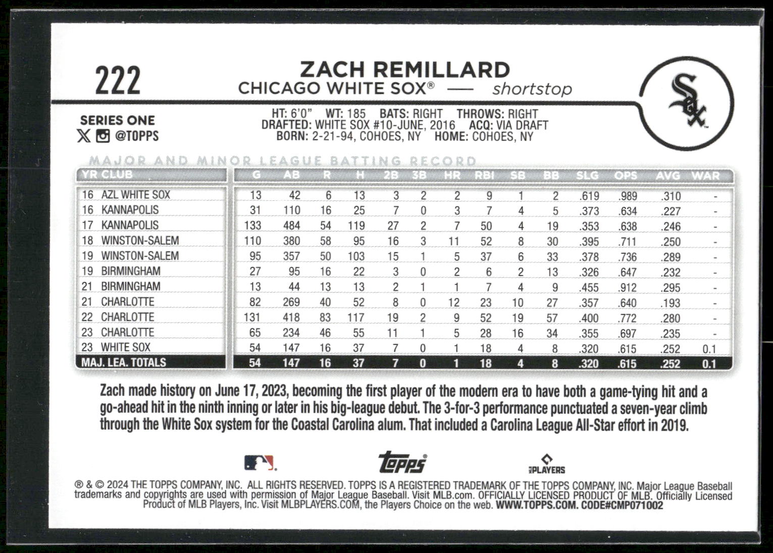 2024 Topps #222 Zach Remillard
