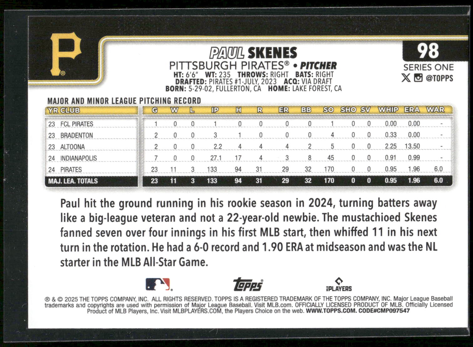 2025 Topps #98 Paul Skenes