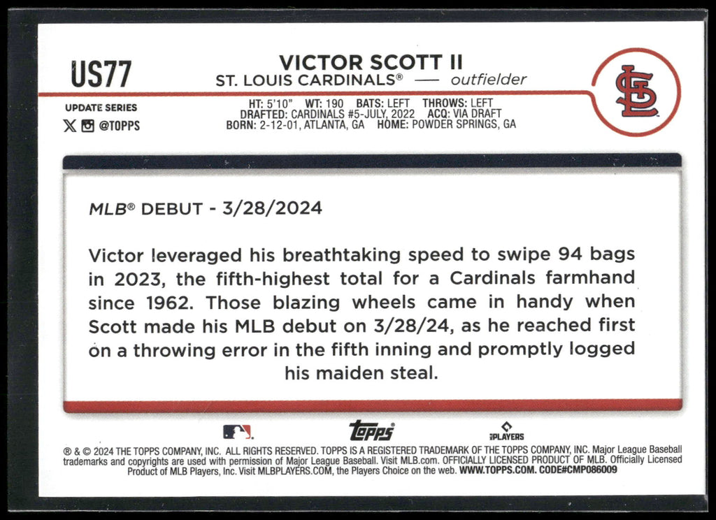 2024 Topps Update #US77 Victor Scott II