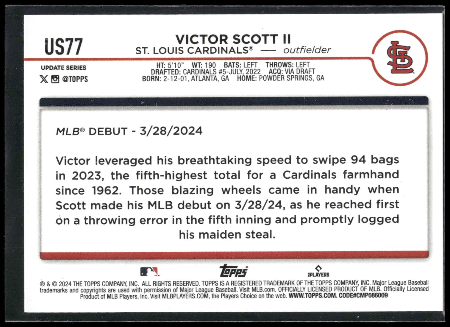 2024 Topps Update #US77 Victor Scott II
