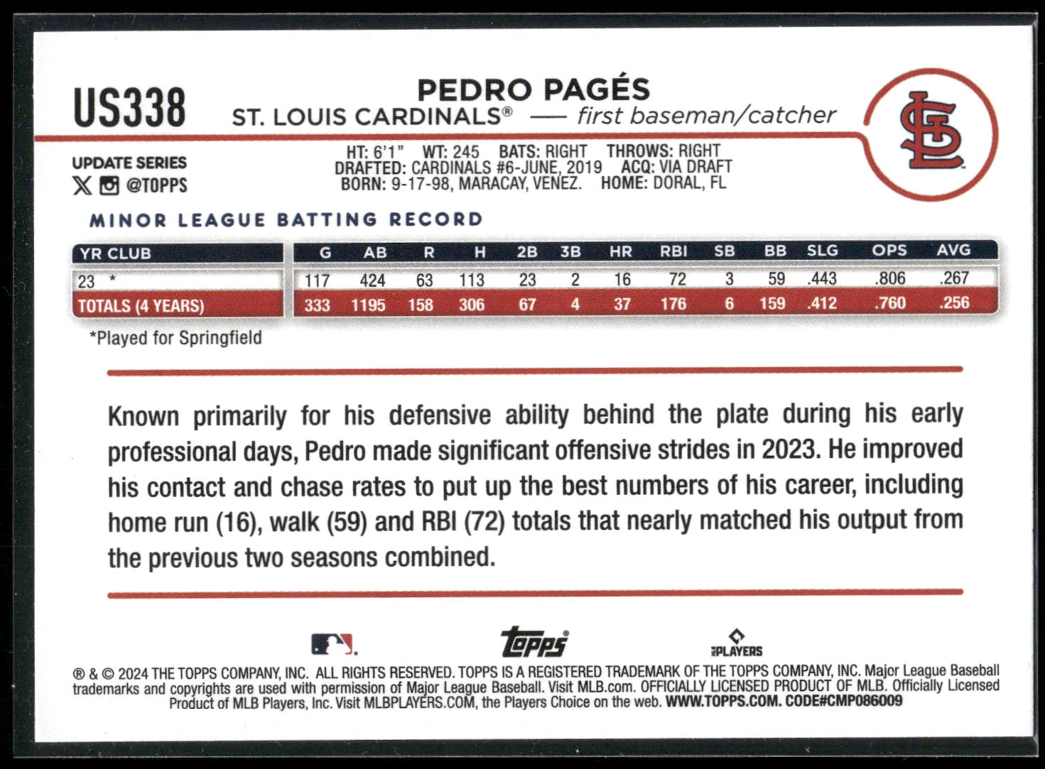 2024 Topps Update #US338 Pedro Pages