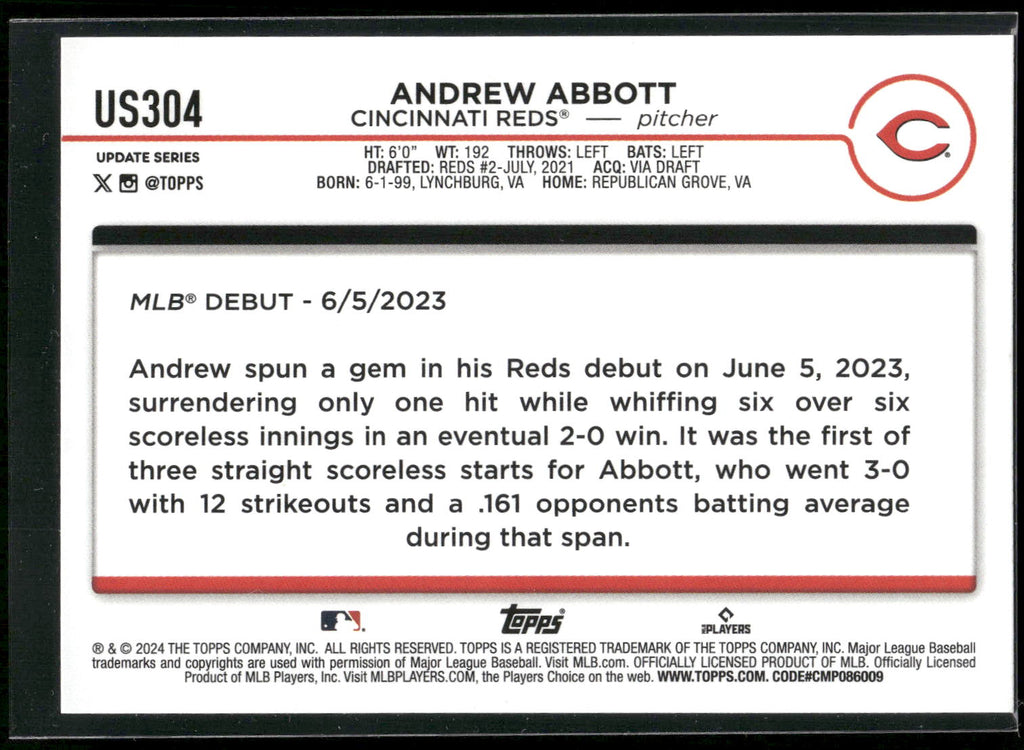 2024 Topps Update #US304 Andrew Abbott