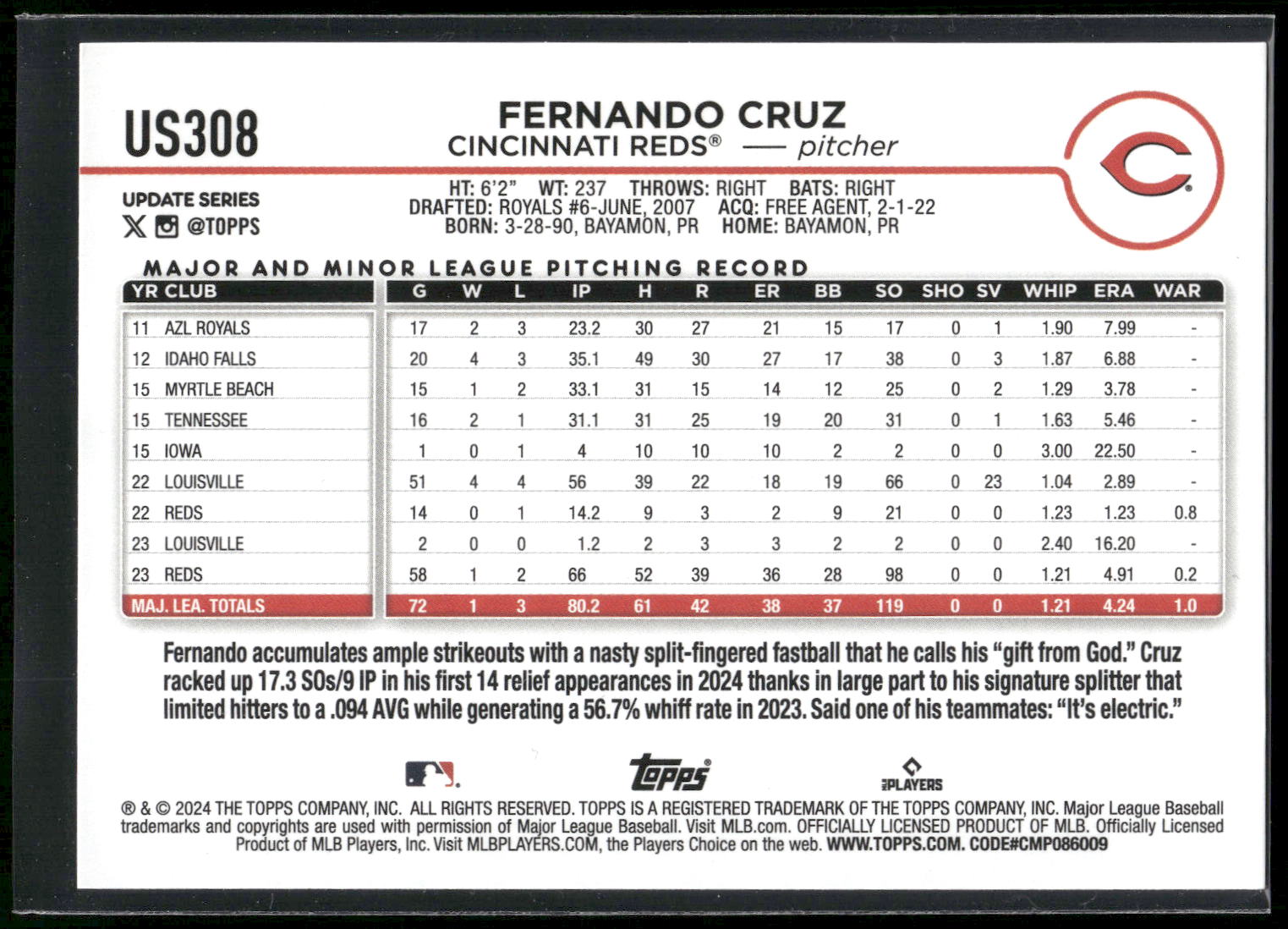 2024 Topps Update #US308 Fernando Cruz