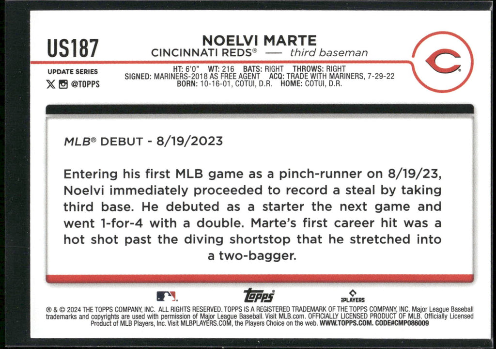 2024 Topps Update #US187 Noelvi Marte