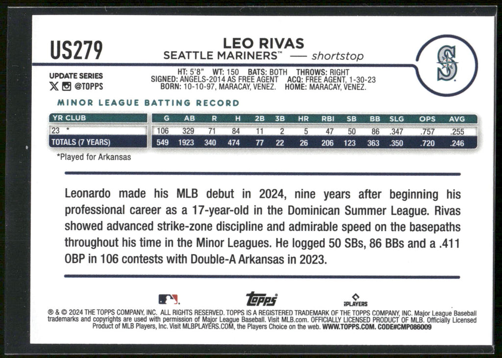 2024 Topps Update #US279 Leo Rivas