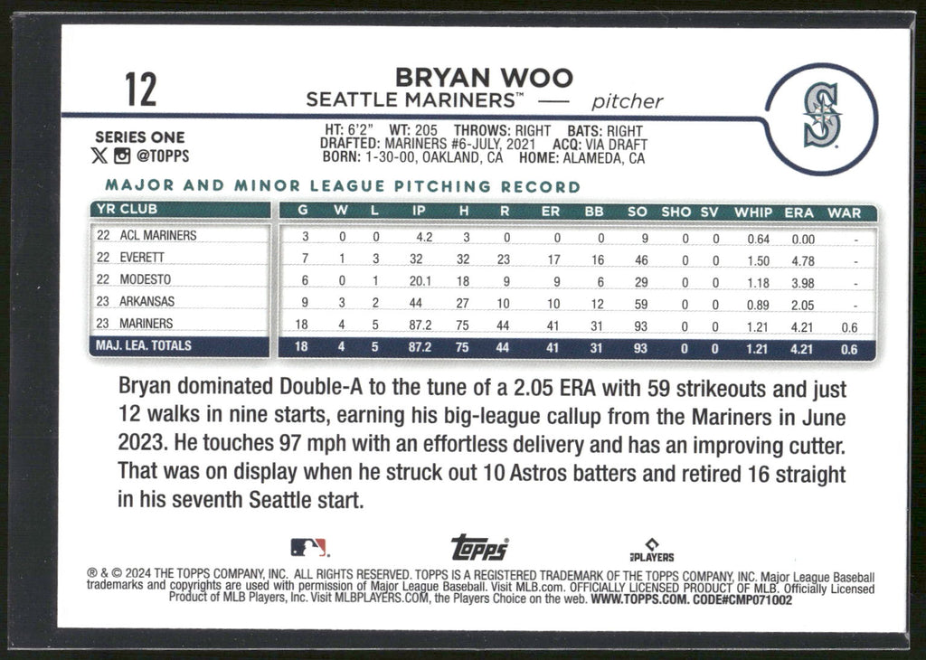 2024 Topps #12 Bryan Woo