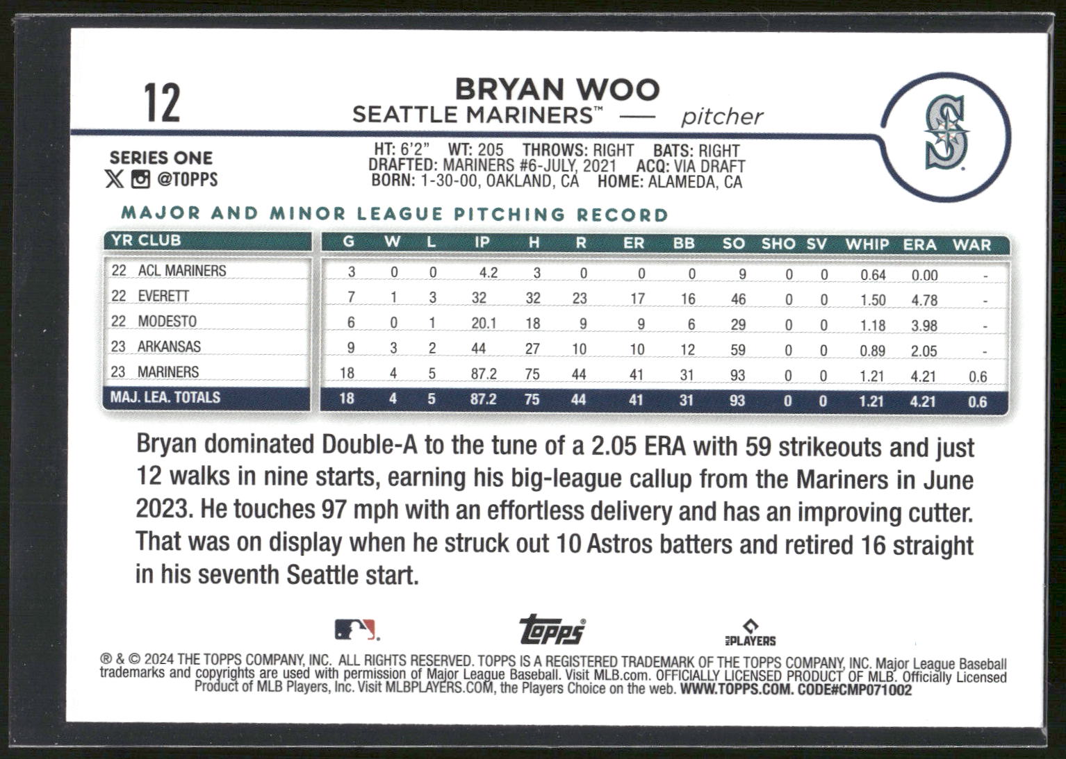 2024 Topps #12 Bryan Woo